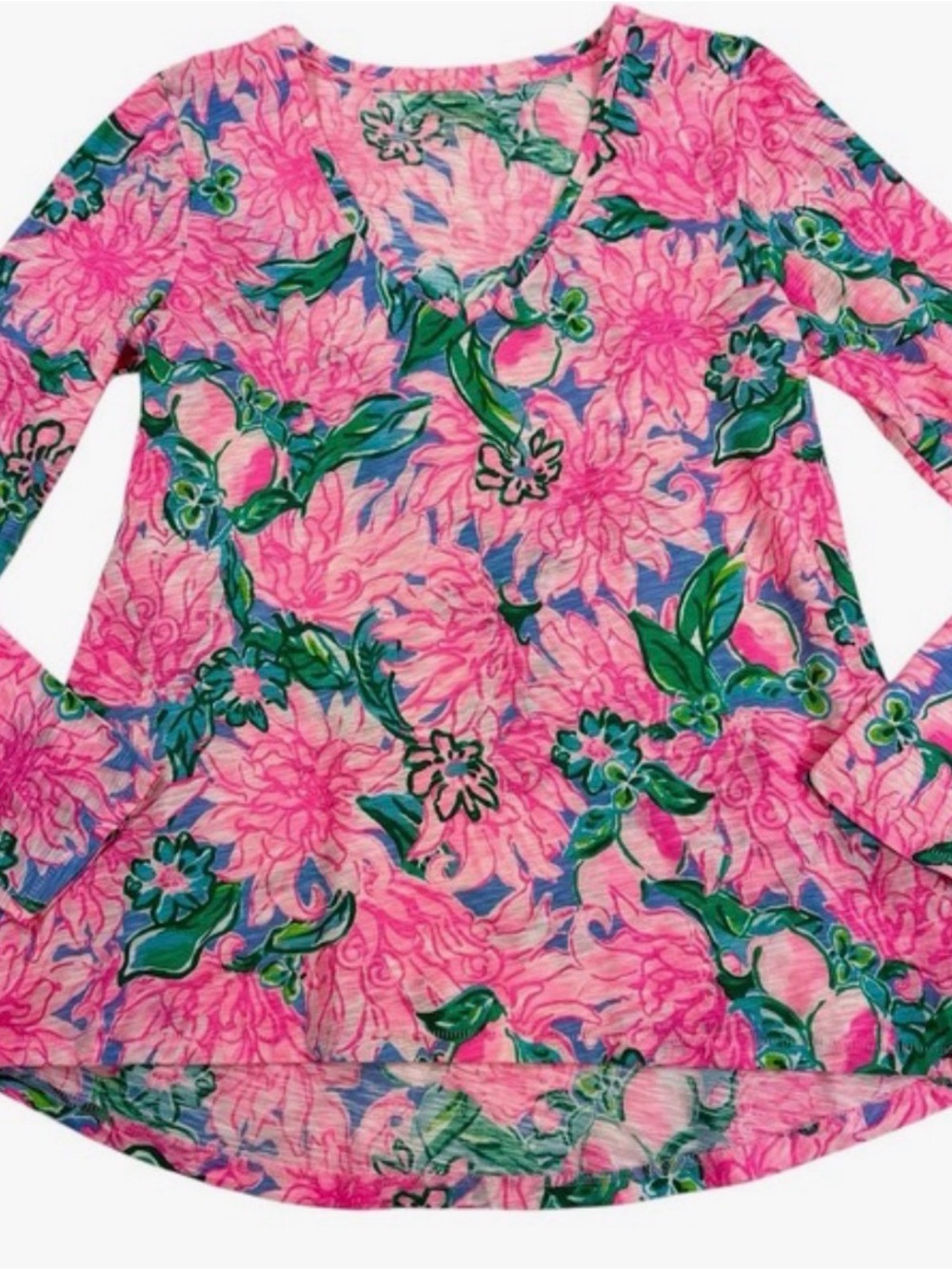 Lilly Pulitzer Etta V Neck Long Sleeve Top in Pink Blossom Floral